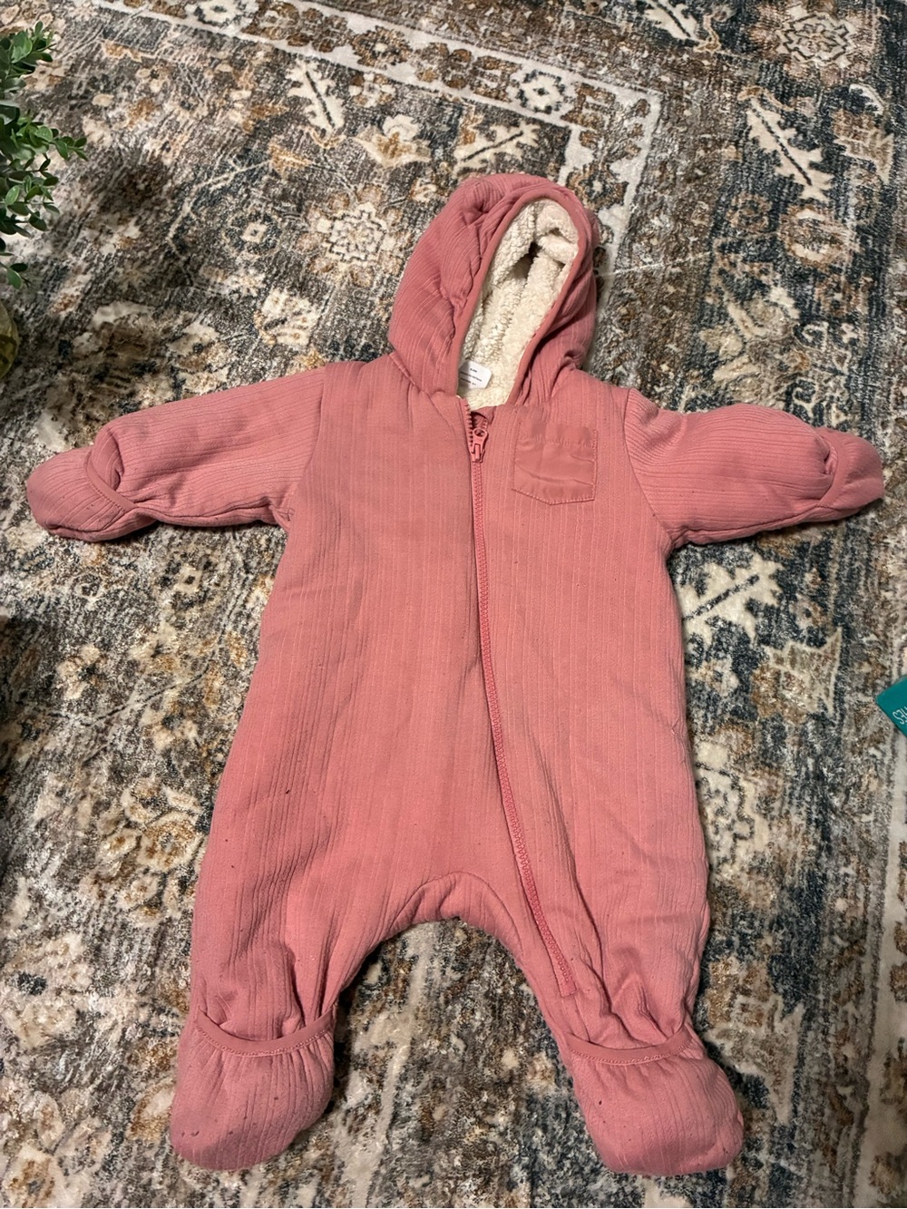 Kids Cozy Hooded One-Piece Snowsuit in Dusty Rose